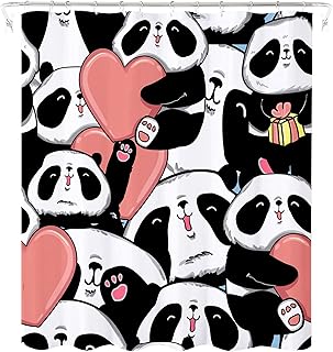 ao blare 熊猫浴帘卡通可爱熊猫爱心浴帘套装带挂钩 182.88x182.